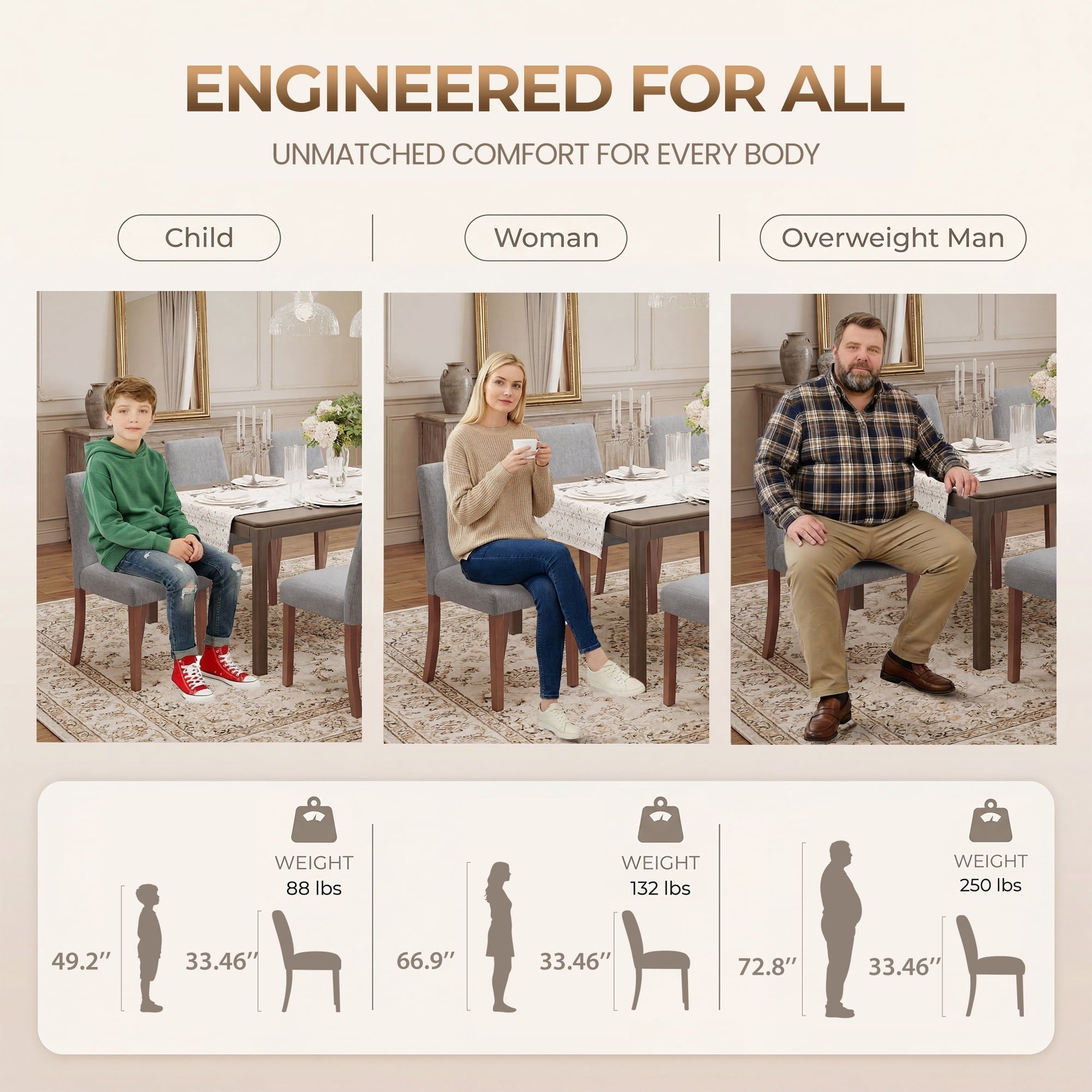 EOP Upholstered Dining Chairs Set of 6, Linen Fabric Dining Side Chairs, Farmhouse Dining Room Chairs, Stylish Kitchen Chairs with Solid Wood Legs and Padded Seat, Gray