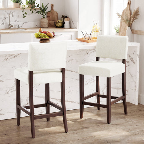 EOP 25.98" Modern Counter Height Barstools Set of 2, Farmhouse Wooden Upholstered Bar Stools With Footrest for Kitchen Island, Bar, Dining Room, Beige