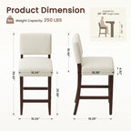 EOP 25.98" Modern Counter Height Barstools Set of 2, Farmhouse Wooden Upholstered Bar Stools With Footrest for Kitchen Island, Bar, Dining Room, Beige
