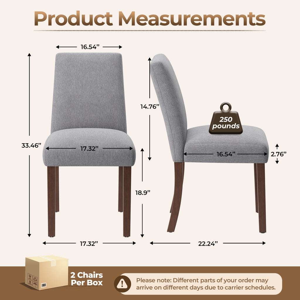 EOP Upholstered Dining Chairs Set of 6, Linen Fabric Dining Side Chairs, Farmhouse Dining Room Chairs, Stylish Kitchen Chairs with Solid Wood Legs and Padded Seat, Gray