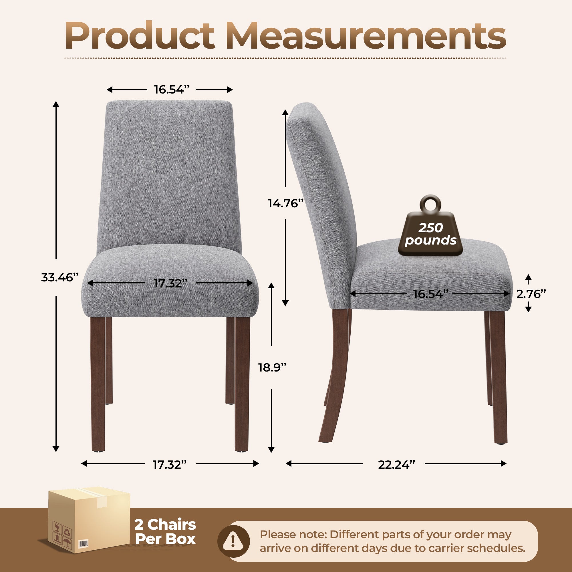 EOP Upholstered Dining Chairs Set of 6, Linen Fabric Dining Side Chairs, Farmhouse Dining Room Chairs, Stylish Kitchen Chairs with Solid Wood Legs and Padded Seat, Gray