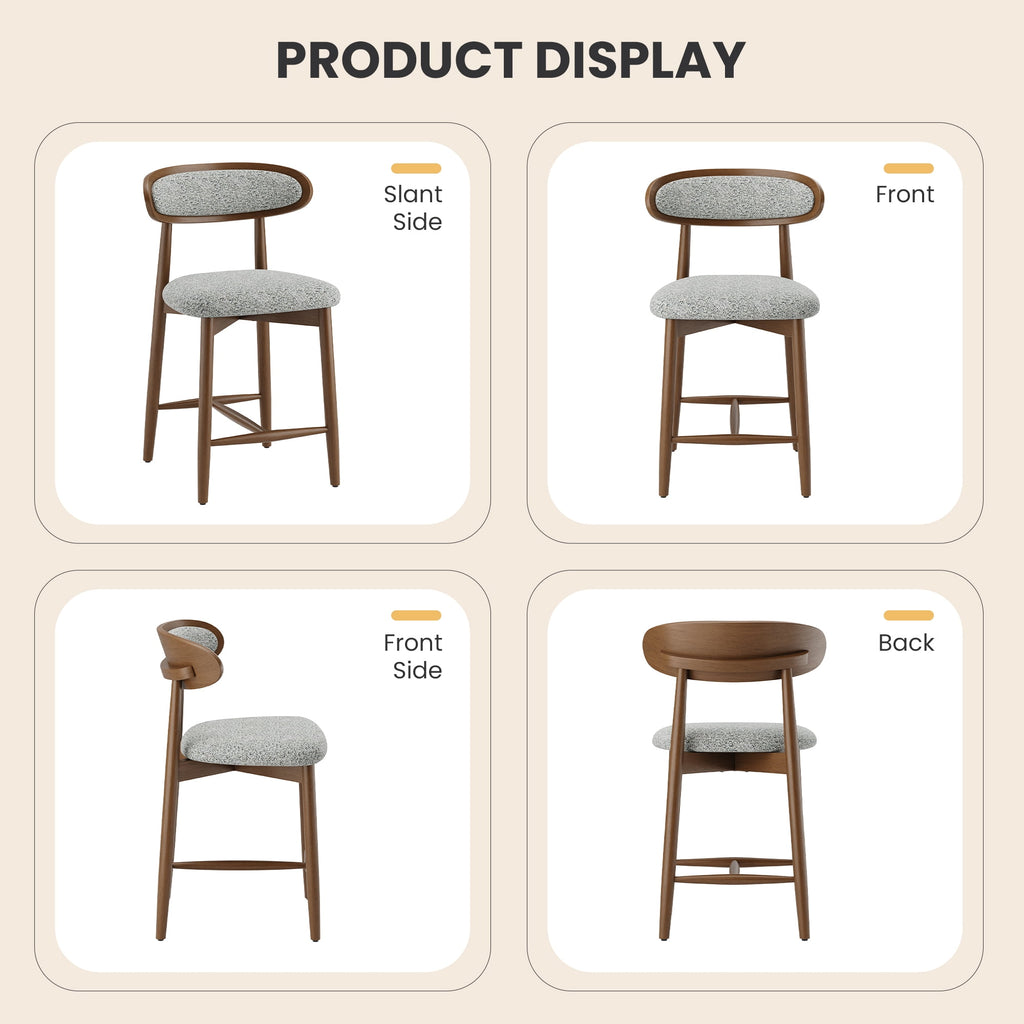 EOP Modern Bar Stools Set of 4, Upholstered 24.8″ Counter Height Bar Stools, Kitchen Island Barstools with Wood Legs for Kitchen Island Dining Room Bar, Light Gray