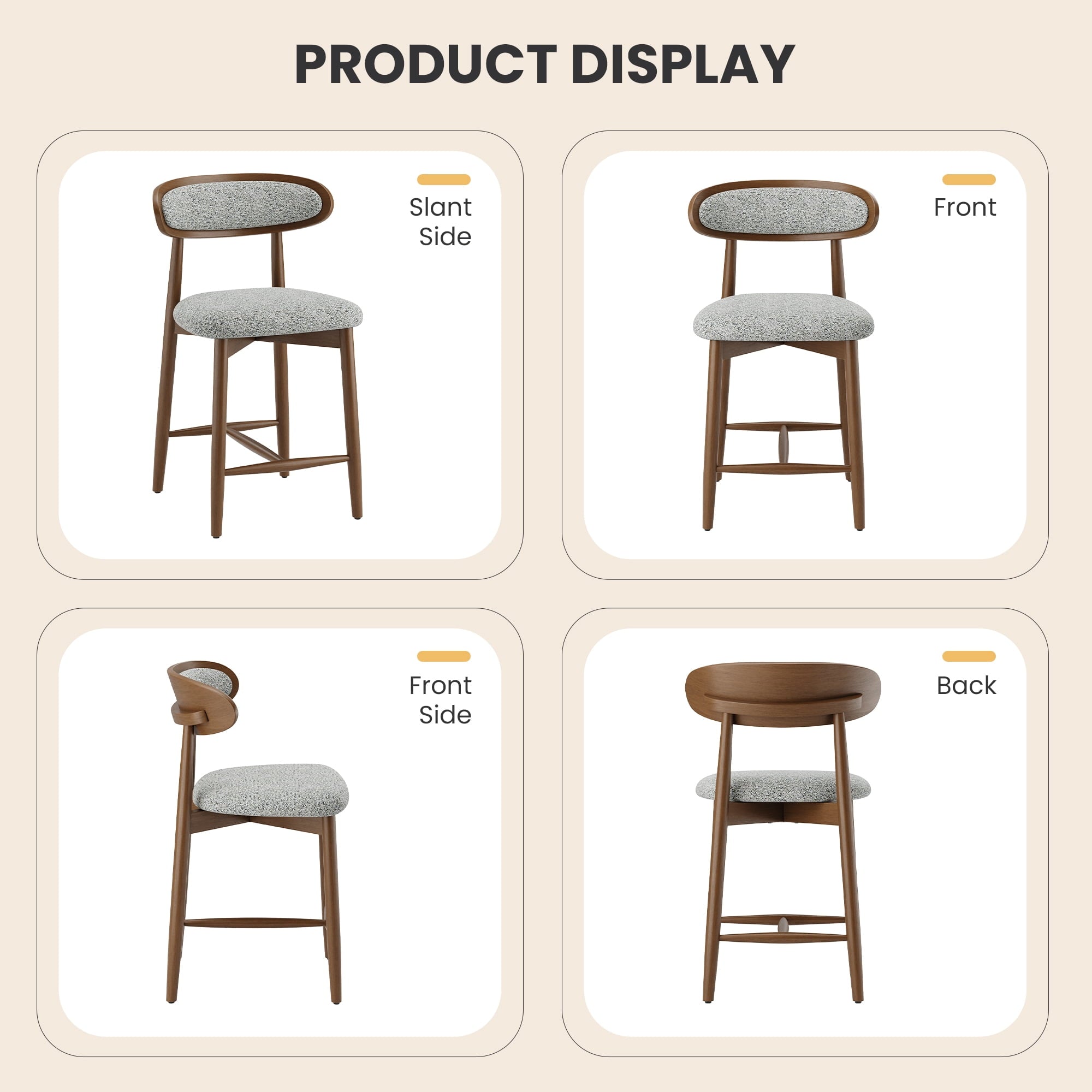 EOP Modern Bar Stools Set of 4, Upholstered 24.8″ Counter Height Bar Stools, Kitchen Island Barstools with Wood Legs for Kitchen Island Dining Room Bar, Light Gray