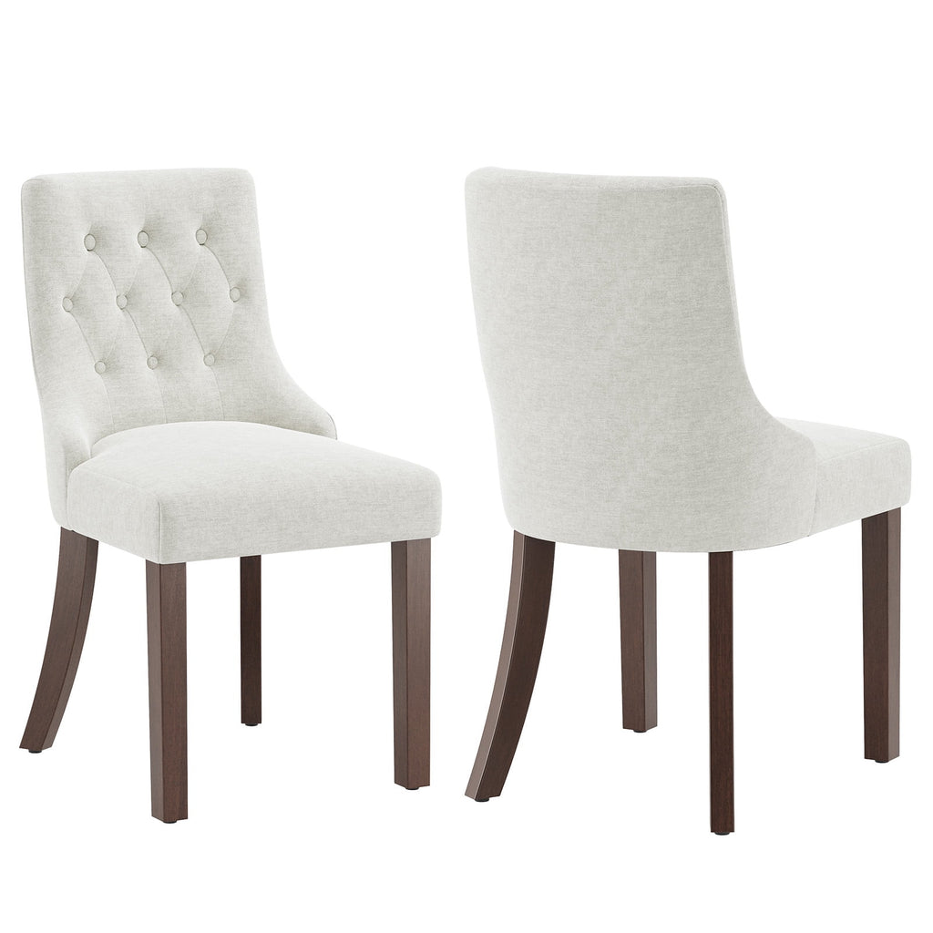 EOP Mid Century Modern Dining Chairs Set of 2, Farmhouse Upholstered Kitchen Chairs with Solid Wood Legs and Button Tufted for Dining Room, Beige
