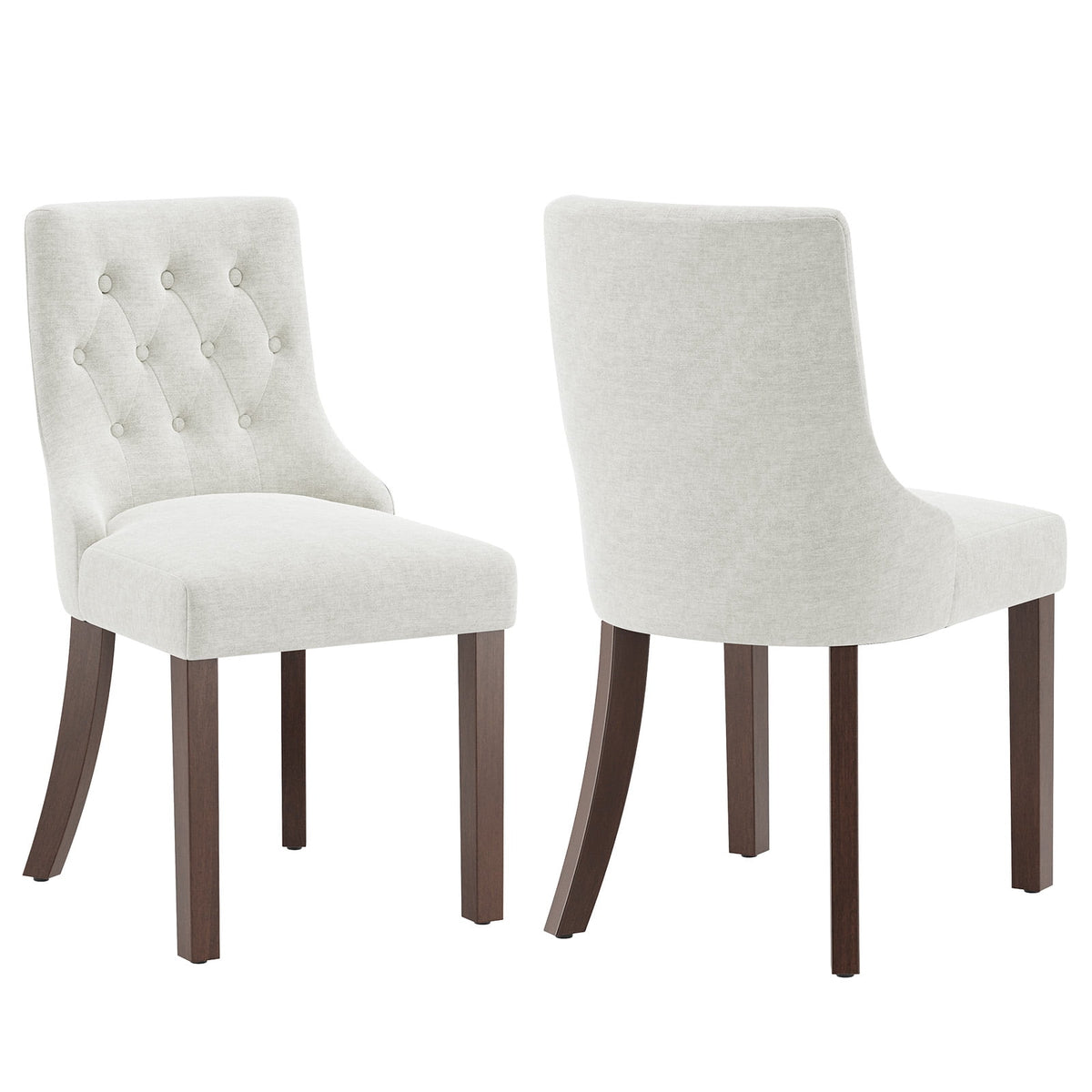 EOP Mid Century Modern Dining Chairs Set of 2, Farmhouse Upholstered Kitchen Chairs with Solid Wood Legs and Button Tufted for Dining Room, Beige