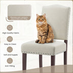 EOP Mid-Century Modern Upholstered Dining Chairs Set of 2, Farmhouse Fabric Kitchen & Dining Room Chairs with Extra Padded Seat, Ideal for Living Room, Restaurant, Beige
