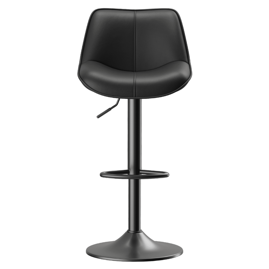 EOP Upholstered Bar Stool Set of 1, Adjustable Swivel Counter Height Bar Chair with Backrest, Modern PU Leather Counter Stool for Bar, Kitchen, Dining Room, Black