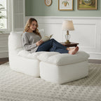 EOP Big Bean Bag Lounger Chair, Chaise Lounge Chair Indoor, Comfy Upholstered Sleeper Sofa Bed with Compressed Memory Foam, No Assembly Required, Beige