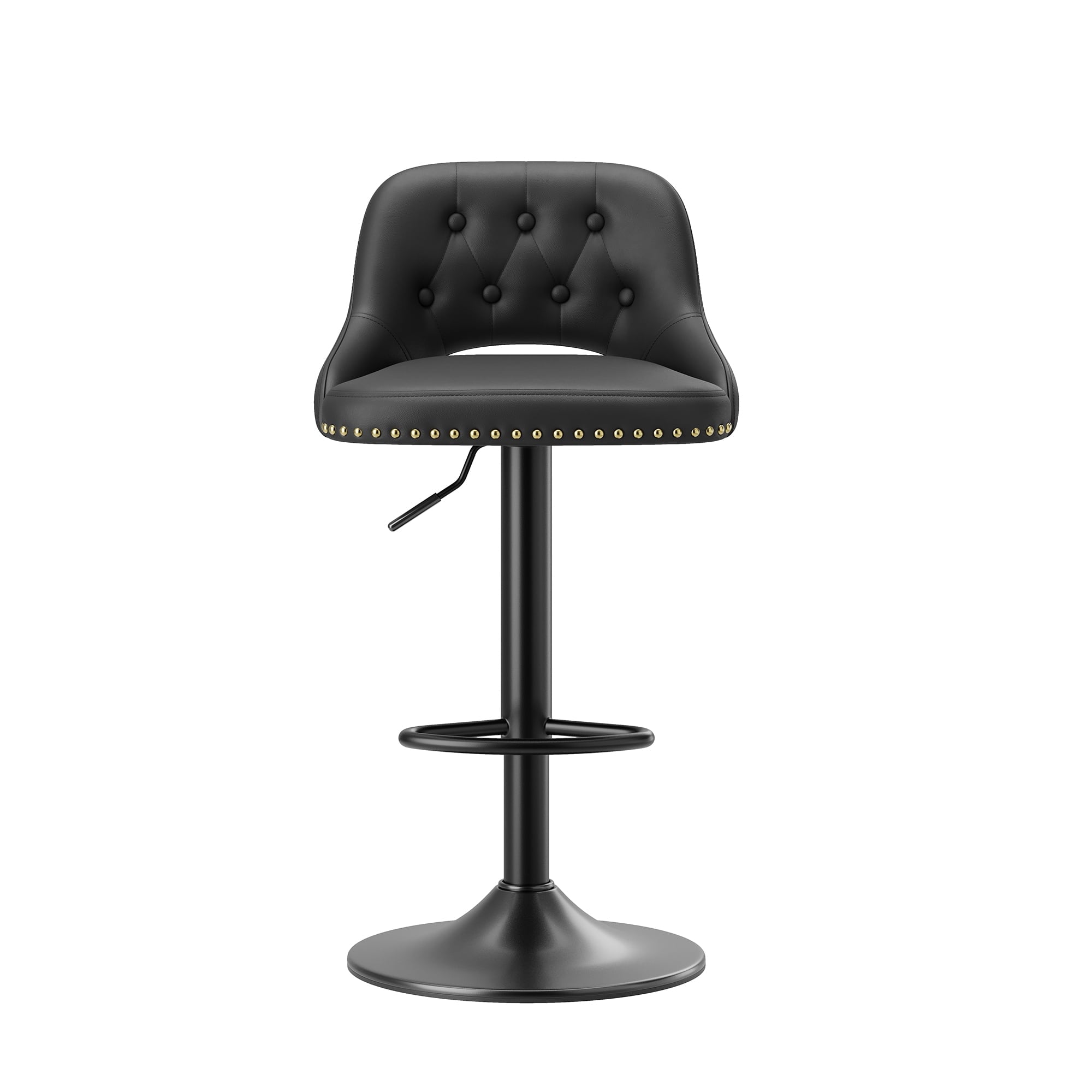 EOP Swivel Bar Stool, Adjustable Height PU Leather Bar Chair with Curved Backrest, Counter Height Seating for Kitchen Island Dining Room, Black