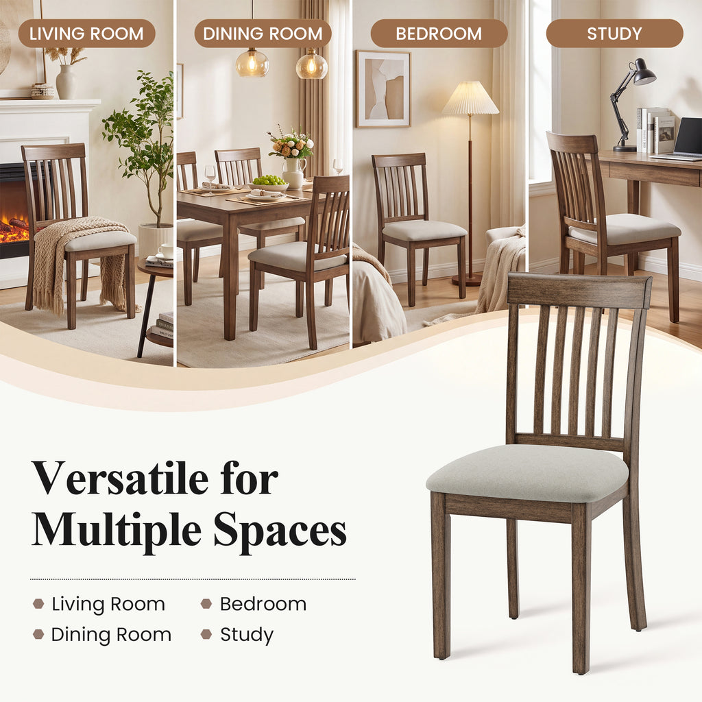 EOP Upholstered Dining Chair, Farmhouse Kitchen Wood Chairs with Backrest, Modern Fabric Padded Dining Chairs for Kitchen, Living Room
