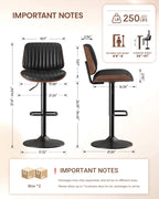 EOP Modern Upholstered Barstools Set of 4, Adjustable Height Counter Stools with Bentwood, Faux Leather Swivel Bar Stools with Metal Frame, Black