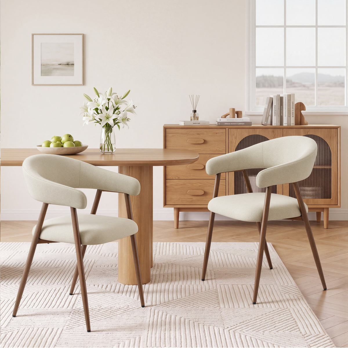 EOP Modern Linen Fabric Dining Chairs Set of 2, Upholstered Kitchen Chair with Metal Leg for Dining Room Restaurant