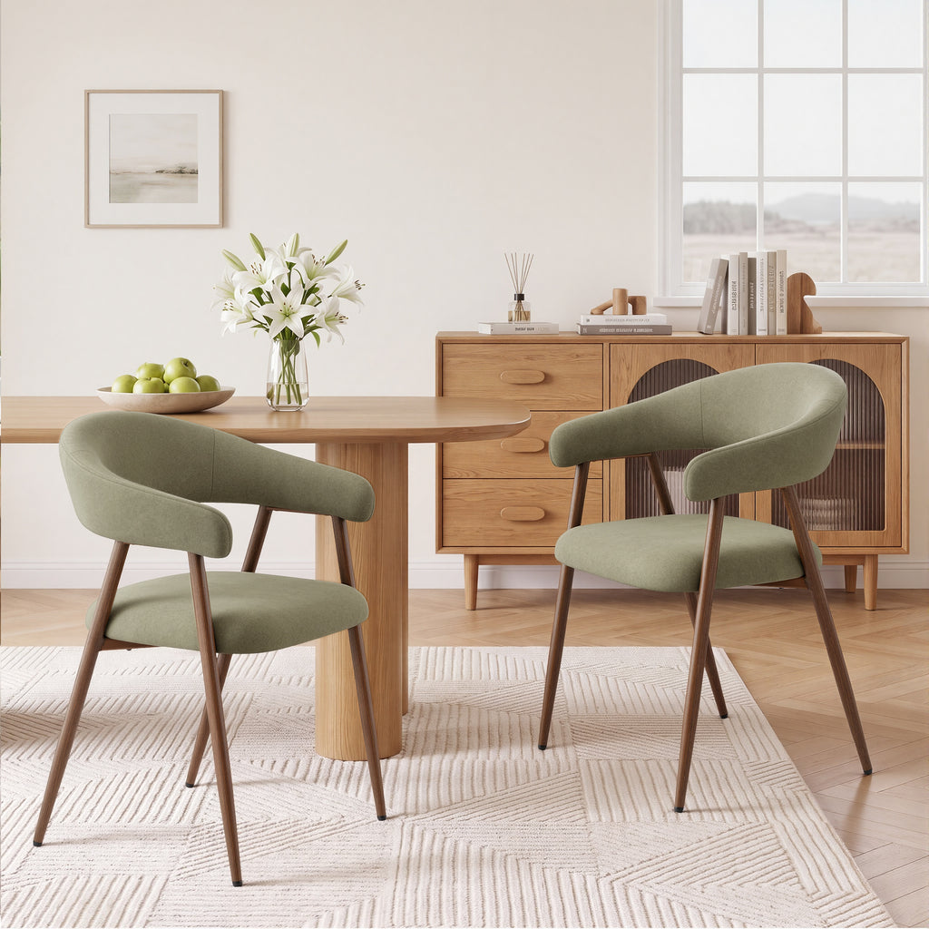 EOP Modern Linen Fabric Dining Chairs Set of 2, Upholstered Kitchen Chair with Metal Leg for Dining Room Restaurant