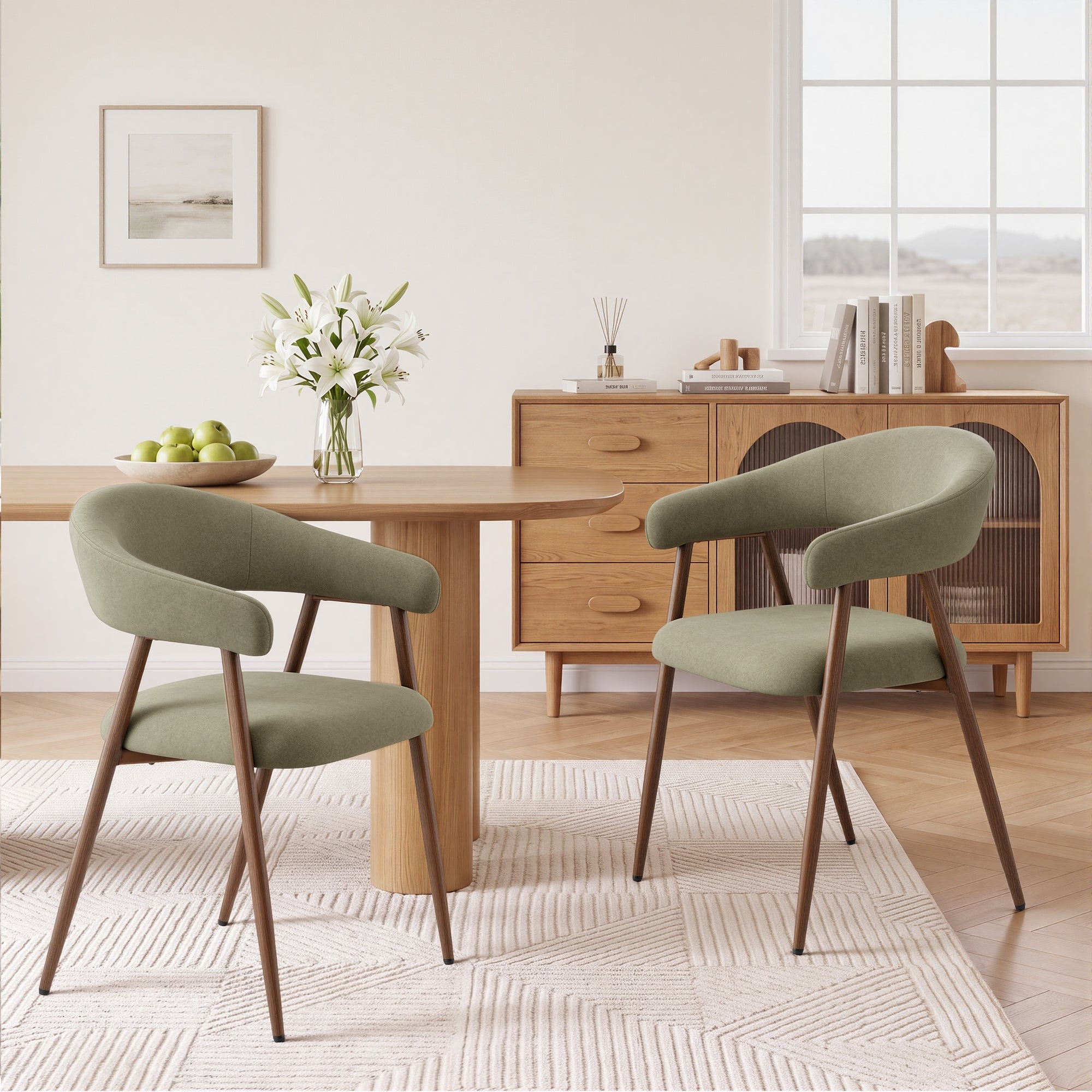 EOP Modern Linen Fabric Dining Chairs Set of 2, Upholstered Kitchen Chair with Metal Leg for Dining Room Restaurant