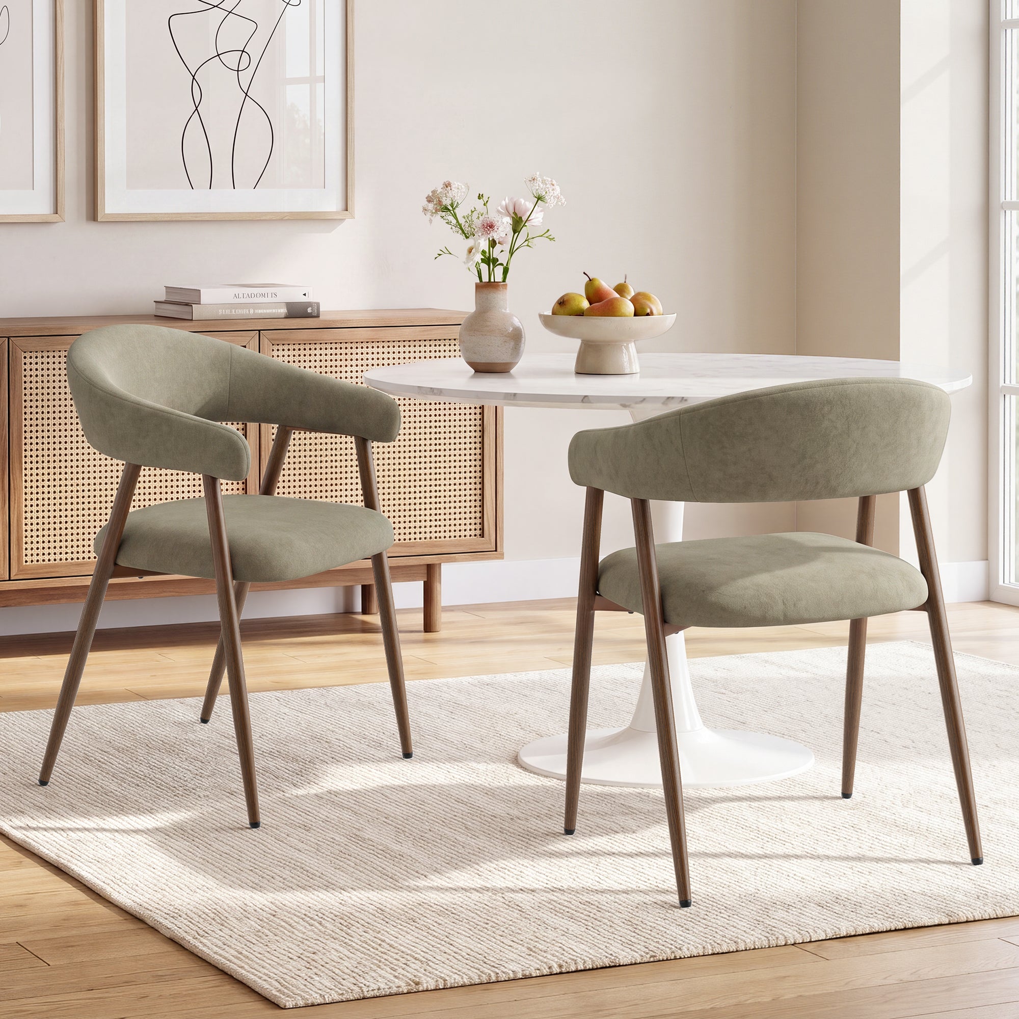 EOP Modern Linen Fabric Dining Chairs Set of 2, Upholstered Kitchen Chair with Metal Leg for Dining Room Restaurant