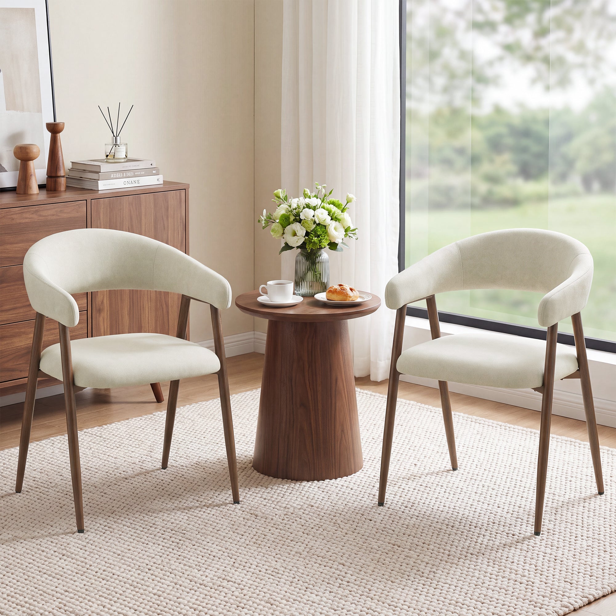 EOP Modern Linen Fabric Dining Chairs Set of 2, Upholstered Kitchen Chair with Metal Leg for Dining Room Restaurant