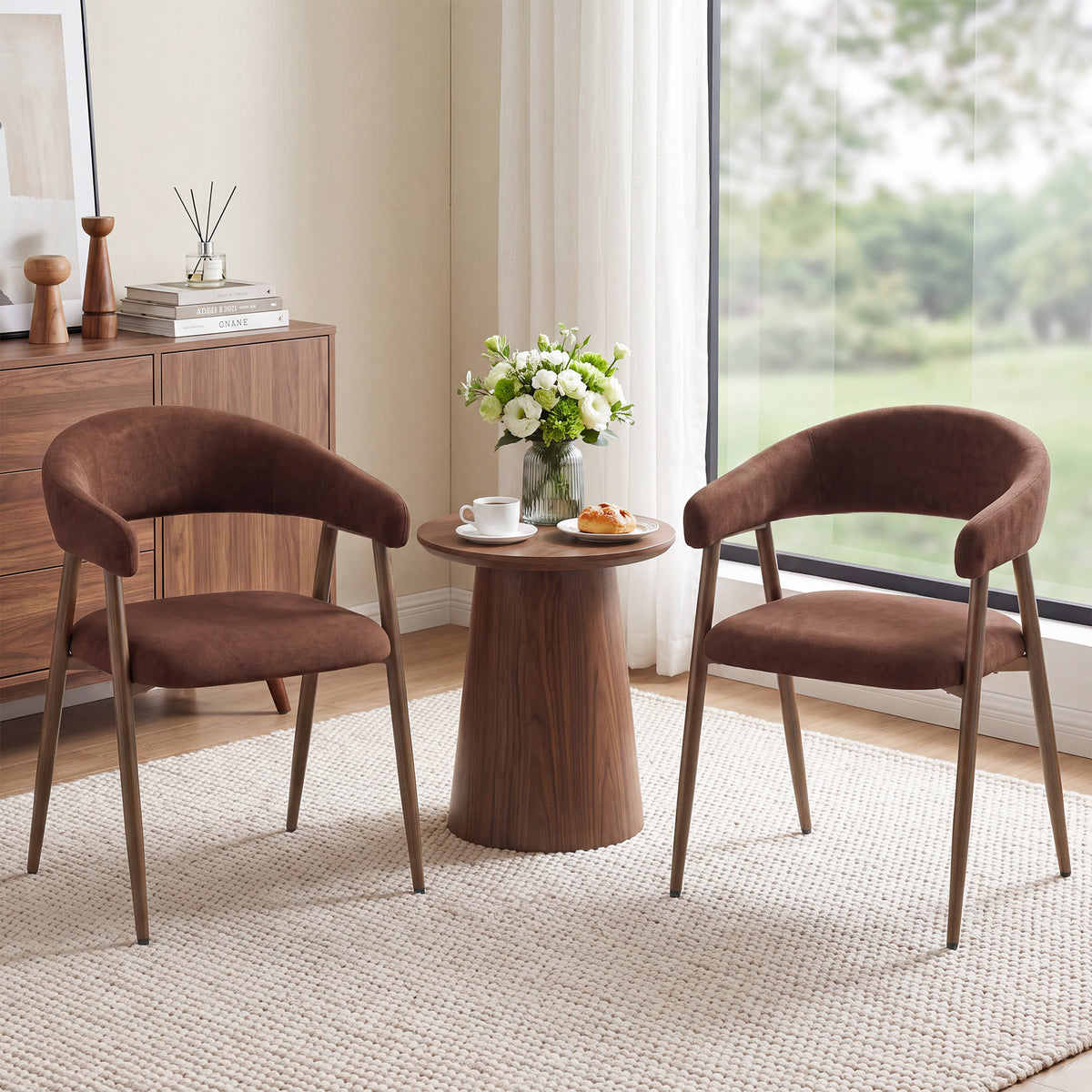 EOP Modern Linen Fabric Dining Chairs Set of 2, Upholstered Kitchen Chair with Metal Leg for Dining Room Restaurant