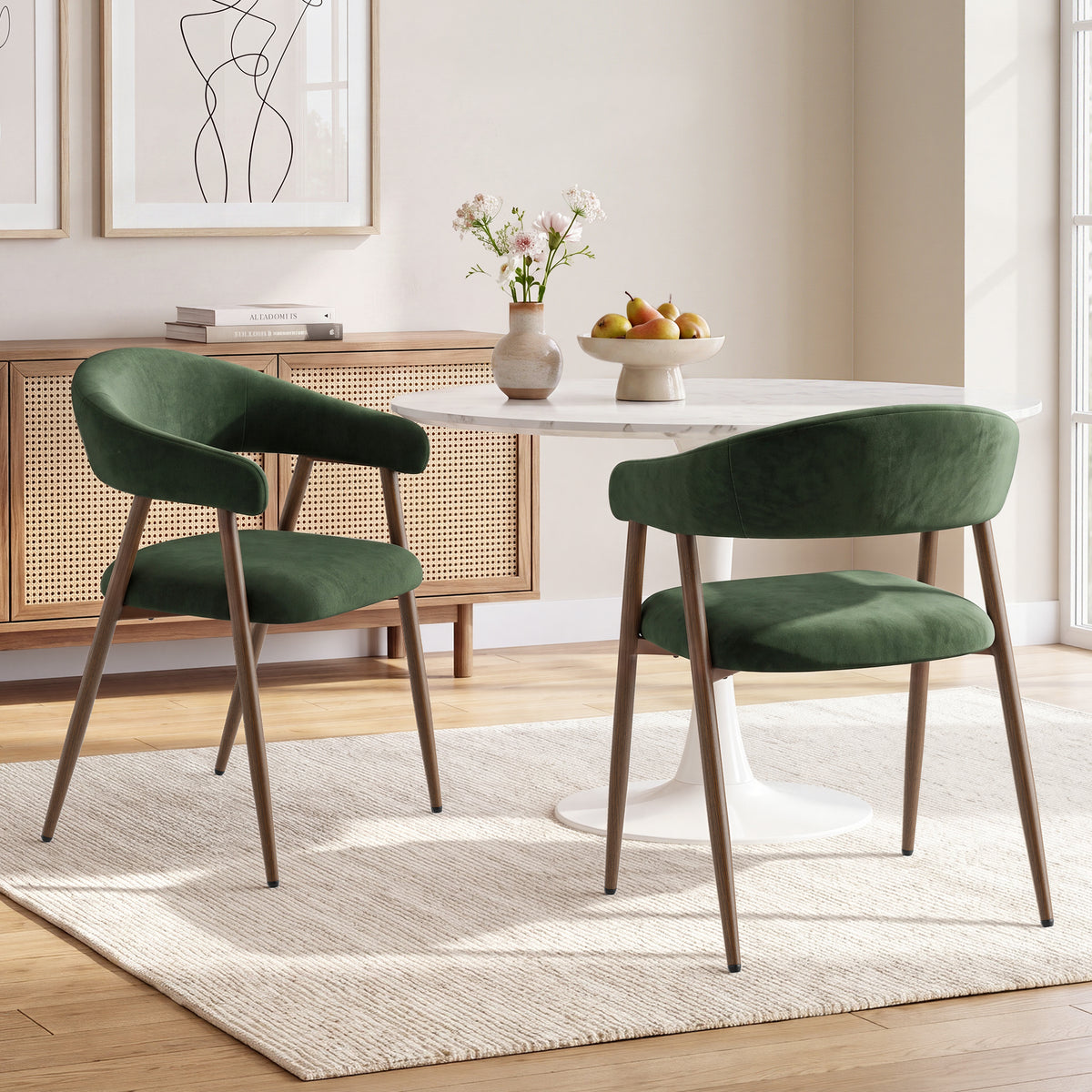 EOP Modern Linen Fabric Dining Chairs Set of 2, Upholstered Kitchen Chair with Metal Leg for Dining Room Restaurant