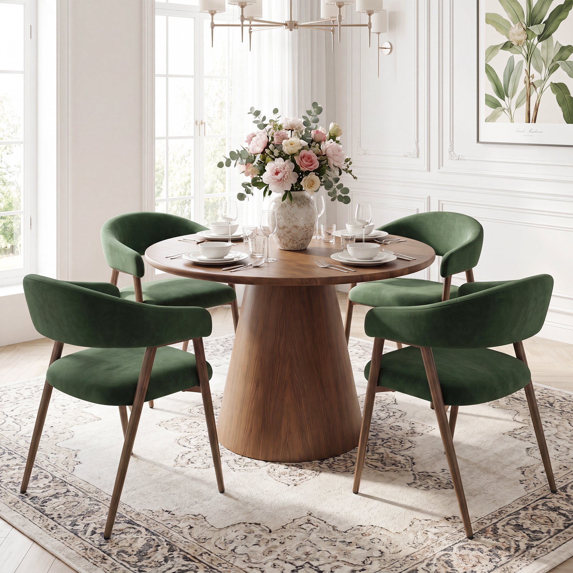 EOP Modern Linen Fabric Dining Chairs Set of 2, Upholstered Kitchen Chair with Metal Leg for Dining Room Restaurant
