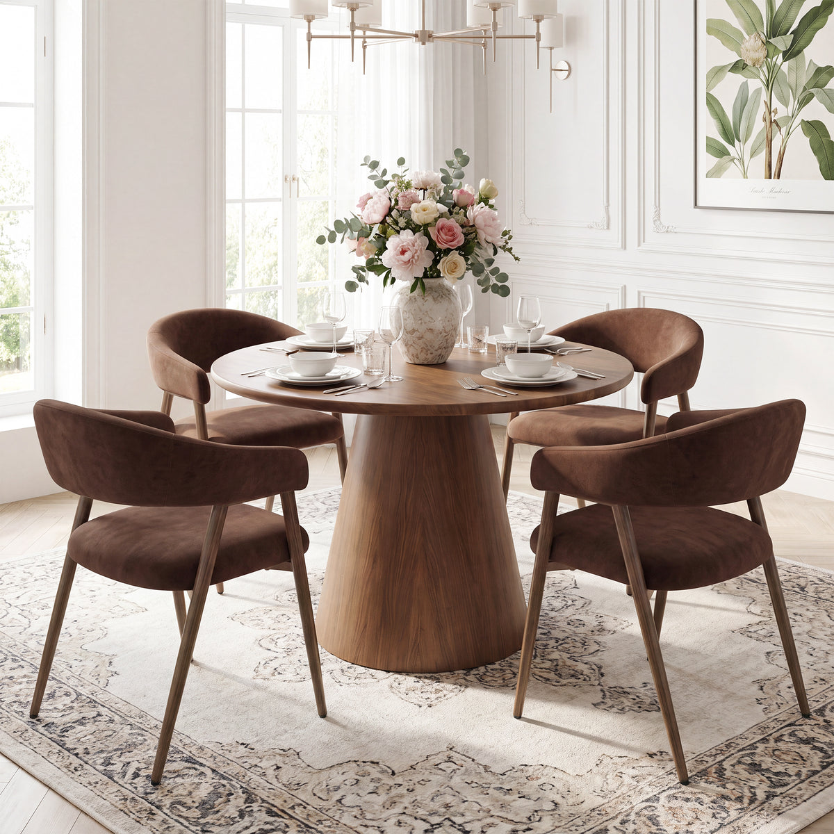 EOP Modern Linen Fabric Dining Chairs Set of 2, Upholstered Kitchen Chair with Metal Leg for Dining Room Restaurant