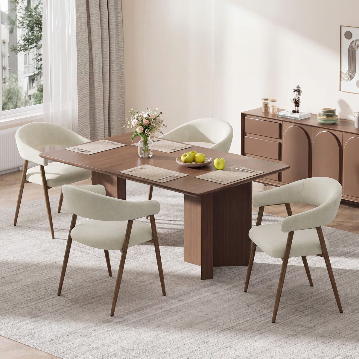 EOP Modern Linen Fabric Dining Chairs Set of 2, Upholstered Kitchen Chair with Metal Leg for Dining Room Restaurant