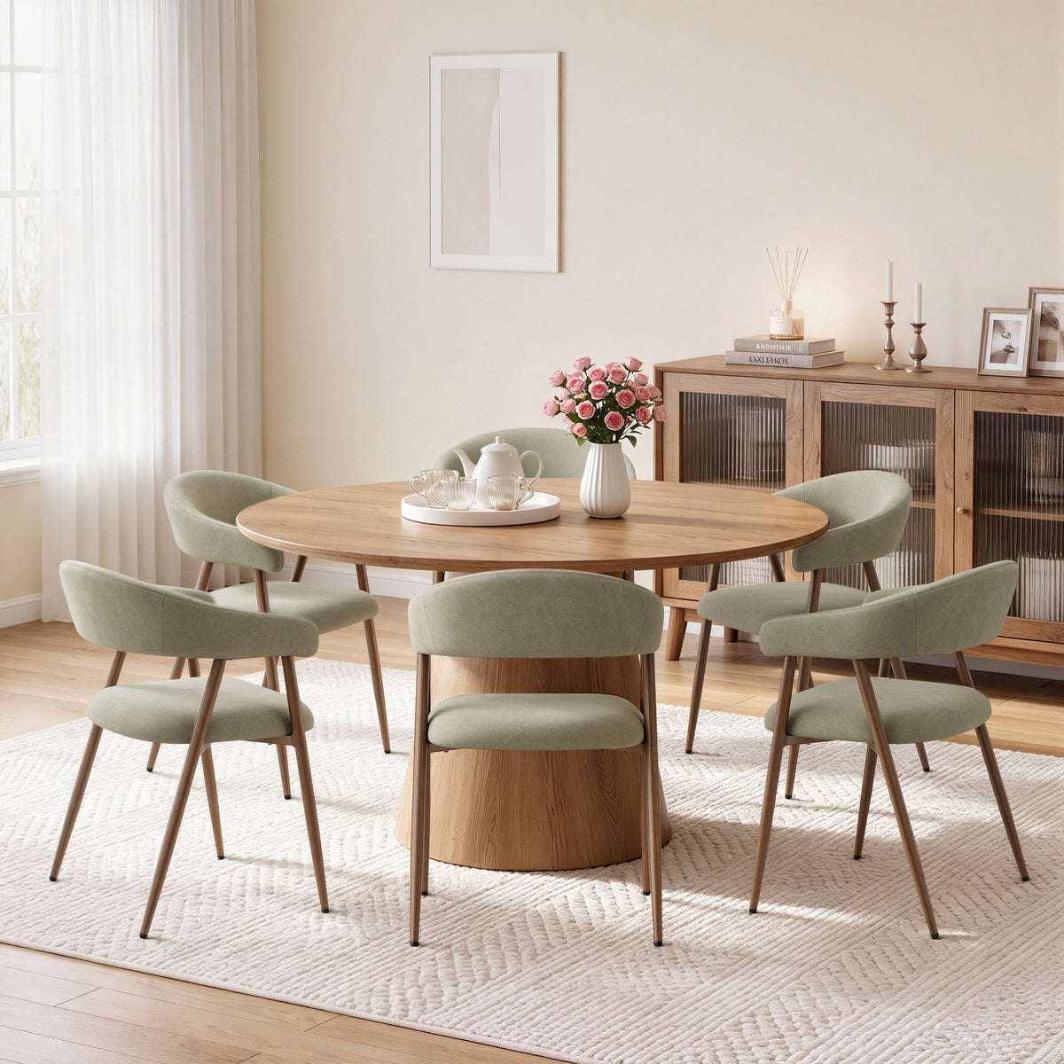 EOP Modern Linen Fabric Dining Chairs Set of 2, Upholstered Kitchen Chair with Metal Leg for Dining Room Restaurant