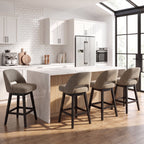 EOP 26'' Swivel Counter Height Bar Stools Set of 2, Modern Upholstered Bar Stools with Curved Back and Solid Wood Legs, Bar Chairs for Kitchen Island Home Bar, Beige