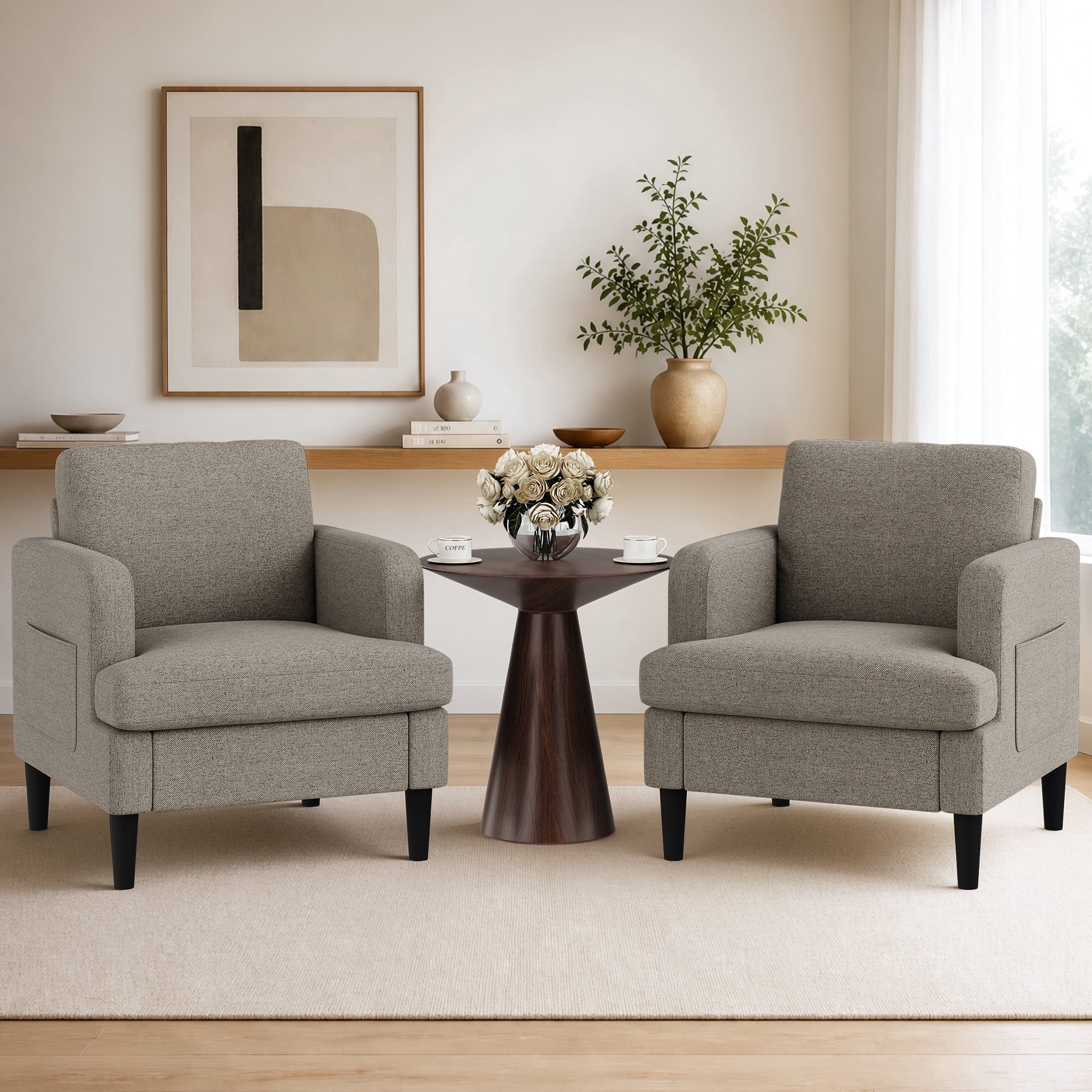 EOP 29.13" Accent Chairs Upholstered Fabric Compty Chairs with Armrest Reading Chair with Solid Wood Frame for Living Room Reading Room, Gray