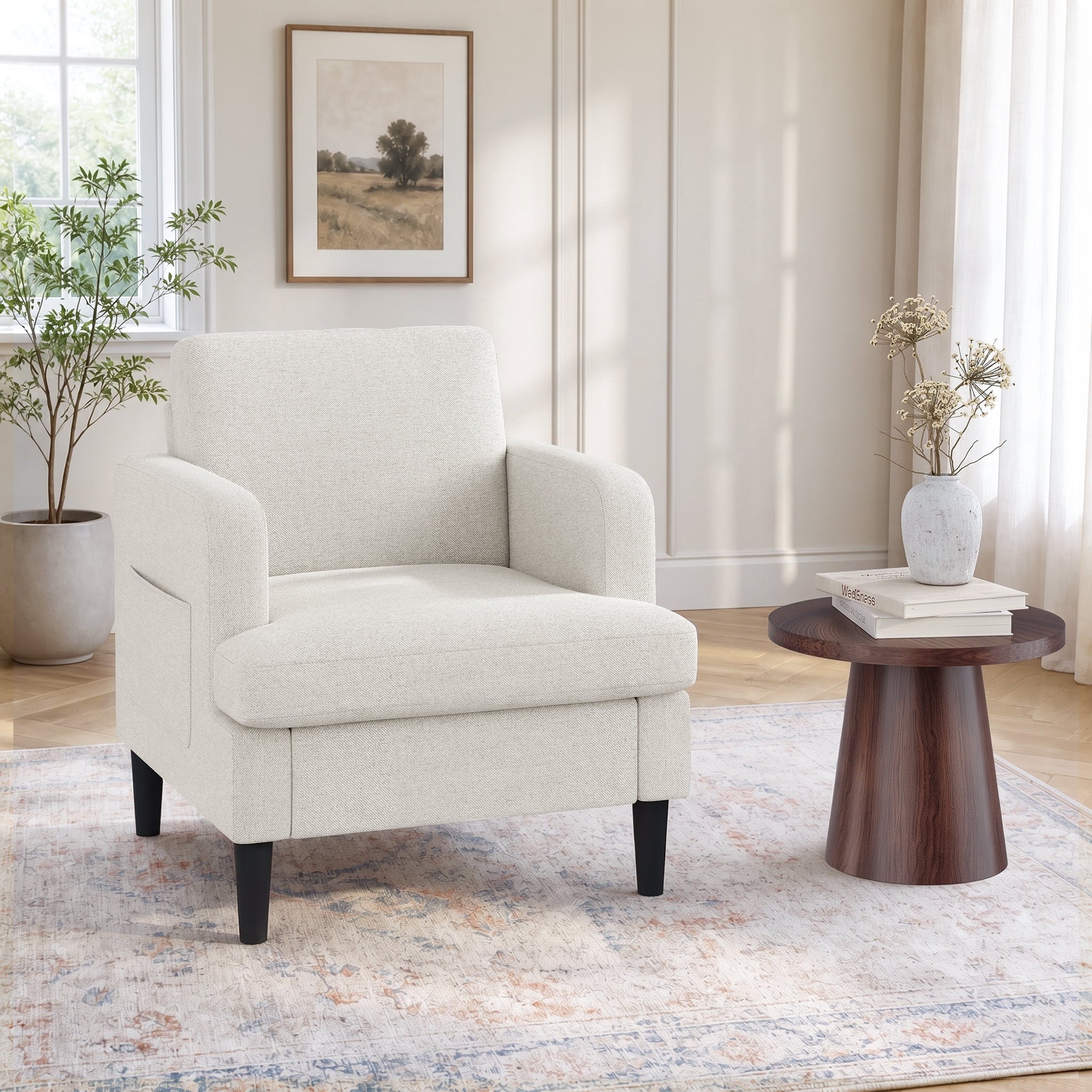 EOP 29.13" Accent Chairs Upholstered Fabric Compty Chairs with Armrest Reading Chair with Solid Wood Frame for Living Room Reading Room, Gray