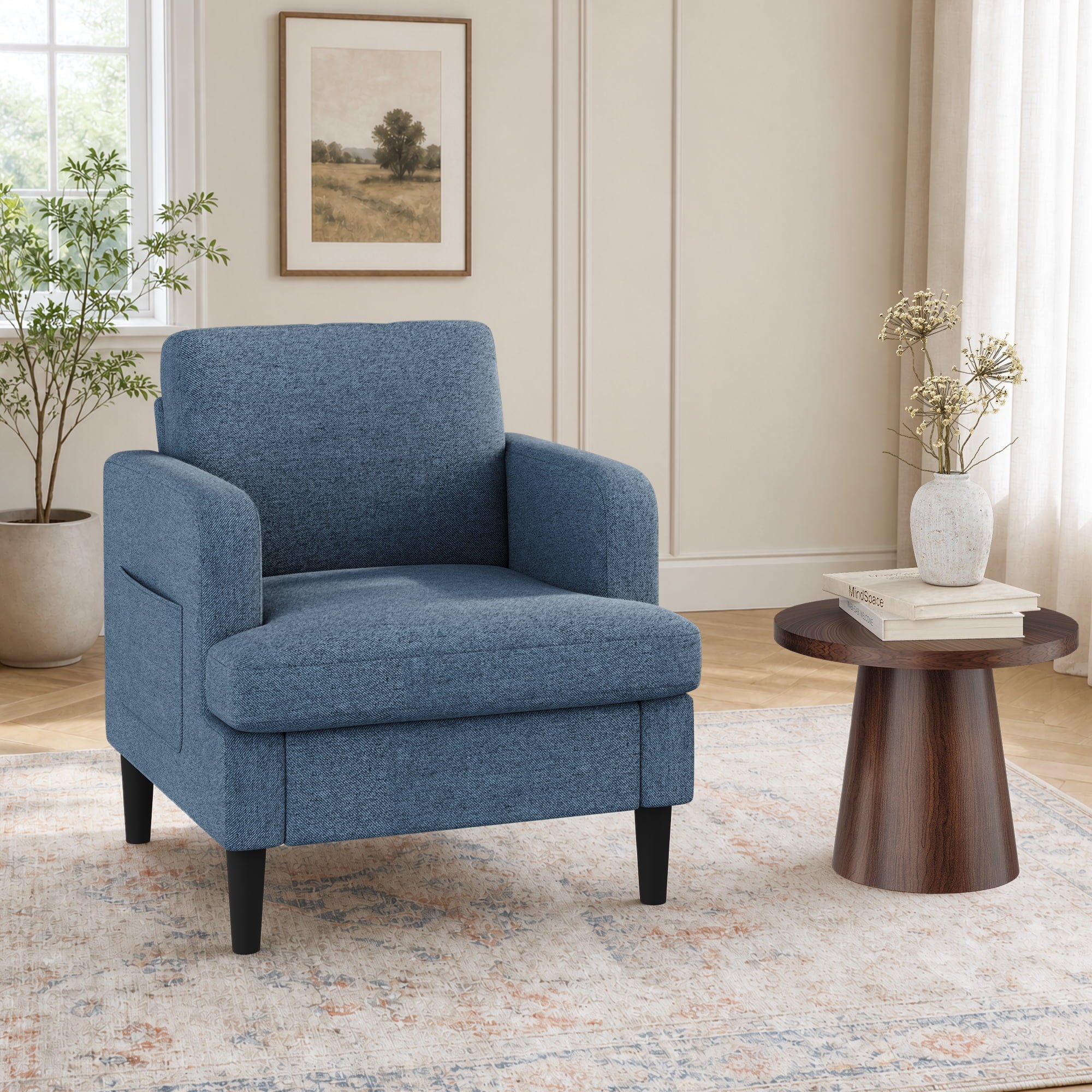 EOP 29.13" Accent Chairs Upholstered Fabric Compty Chairs with Armrest Reading Chair with Solid Wood Frame for Living Room Reading Room, Gray