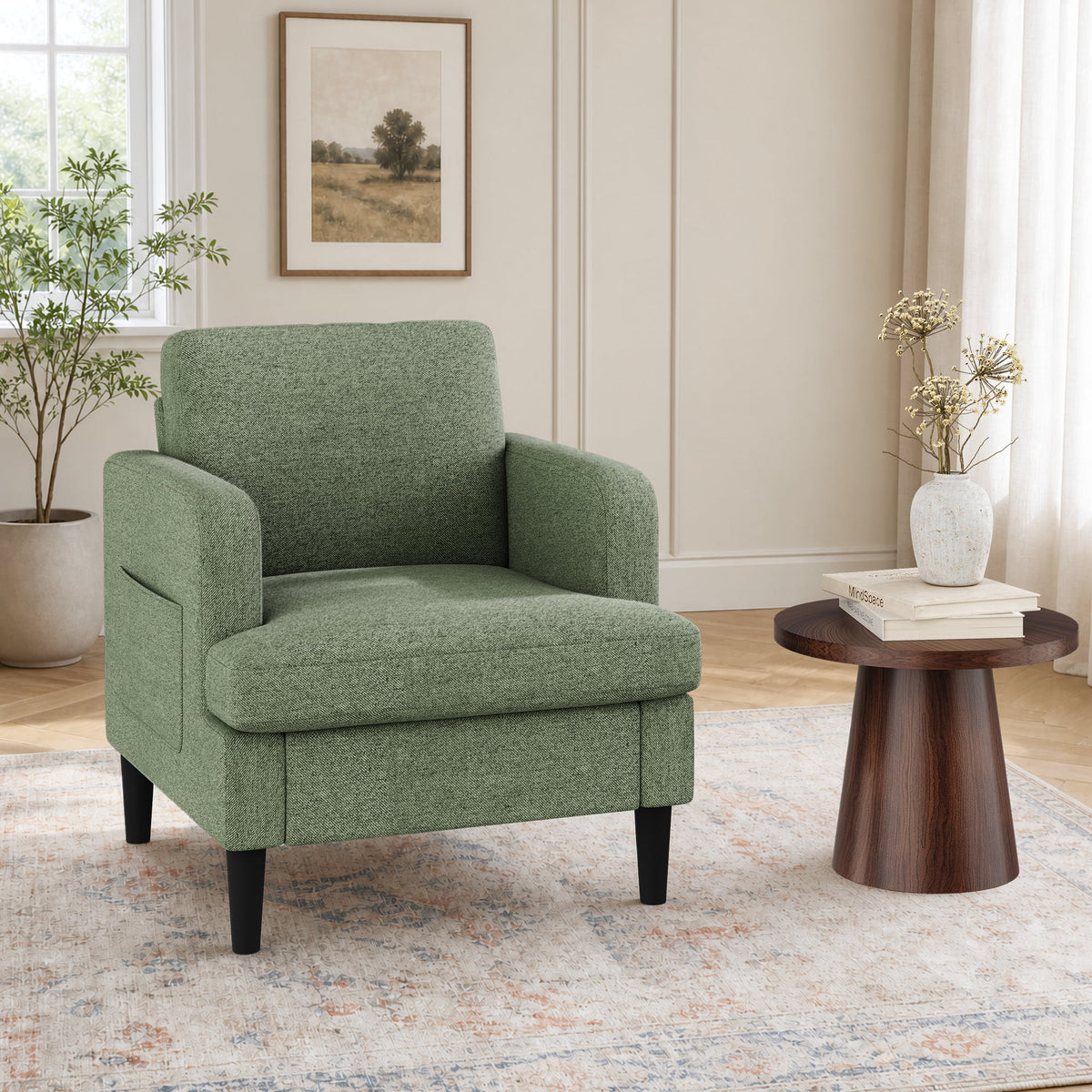 EOP 29.13" Accent Chairs Upholstered Fabric Compty Chairs with Armrest Reading Chair with Solid Wood Frame for Living Room Reading Room, Gray