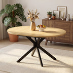 EOP 43″- 59″ Extendable Round Dining Table for 4-6, Farmhouse Oval Kitchen Table with Removable Leaves, Mid Century Modern Dining Room Table with Metal Frame, Space Saving, Walnut