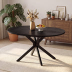EOP 43″- 59″ Extendable Round Dining Table for 4-6, Farmhouse Oval Kitchen Table with Removable Leaves, Mid Century Modern Dining Room Table with Metal Frame, Space Saving, Walnut