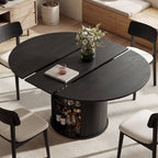 EOP 47″- 63″ Extendable Round Dining Table for 4-6, Wooden Kitchen Table with Hidden Storage and Fluted Sliding Door Cabinet, Modern Space-Saving Table for Dining Room Kitchen, Walnut