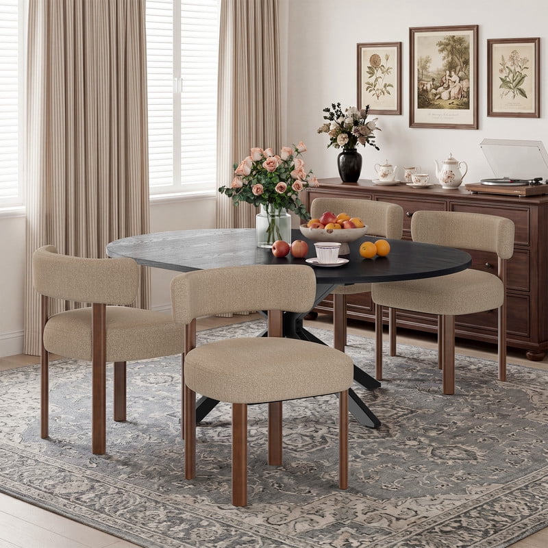 EOP 5-Piece Dining Set with Expandable 43″- 59″ Dining Table and 4 Upholstered Chairs for Small Spaces Small Home Kitchen Apartment, Black Table with Green Chairs