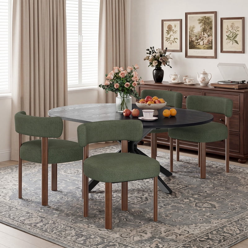 EOP 5-Piece Dining Set with Expandable 43″- 59″ Dining Table and 4 Upholstered Chairs for Small Spaces Small Home Kitchen Apartment, Black Table with Green Chairs