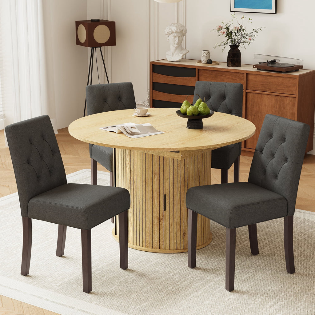 EOP 5-Piece Extendable Dining Table Set for 4, 47"-63" Wood Kitchen Table with 4 Upholstered Chairs, Space-Saving Drop Leaf Kitchen Table for Dining Room, Small Space