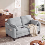 EOP 52" Upholstered Loveseat Sofa with USB & Type-C Charging, 2 Seater Small Couch with Storage Pockets & Armrest Pillows for Living Room, Apartment, Office, Small Spaces, Beige