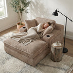 EOP 67'' Oversized Chaise Lounge Chair Indoor, Plush Boneless Cloud Couch with Side Pockets & Cup Holders, Comfy Corduroy Sleeper Couch with Removable Pillows for Living Room, Gray