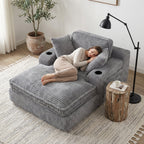 EOP 67'' Oversized Chaise Lounge Chair Indoor, Plush Boneless Cloud Couch with Side Pockets & Cup Holders, Comfy Corduroy Sleeper Couch with Removable Pillows for Living Room, Gray
