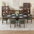 EOP 7-Piece Dining Set with Expandable 43″- 59″ Dining Table and 6 Upholstered Chairs for Small Spaces Small Home Kitchen Apartment, Black Table with Green Chairs