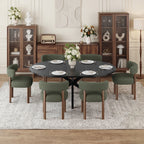 EOP 7-Piece Dining Set with Expandable 43″- 59″ Dining Table and 6 Upholstered Chairs for Small Spaces Small Home Kitchen Apartment, Black Table with Green Chairs