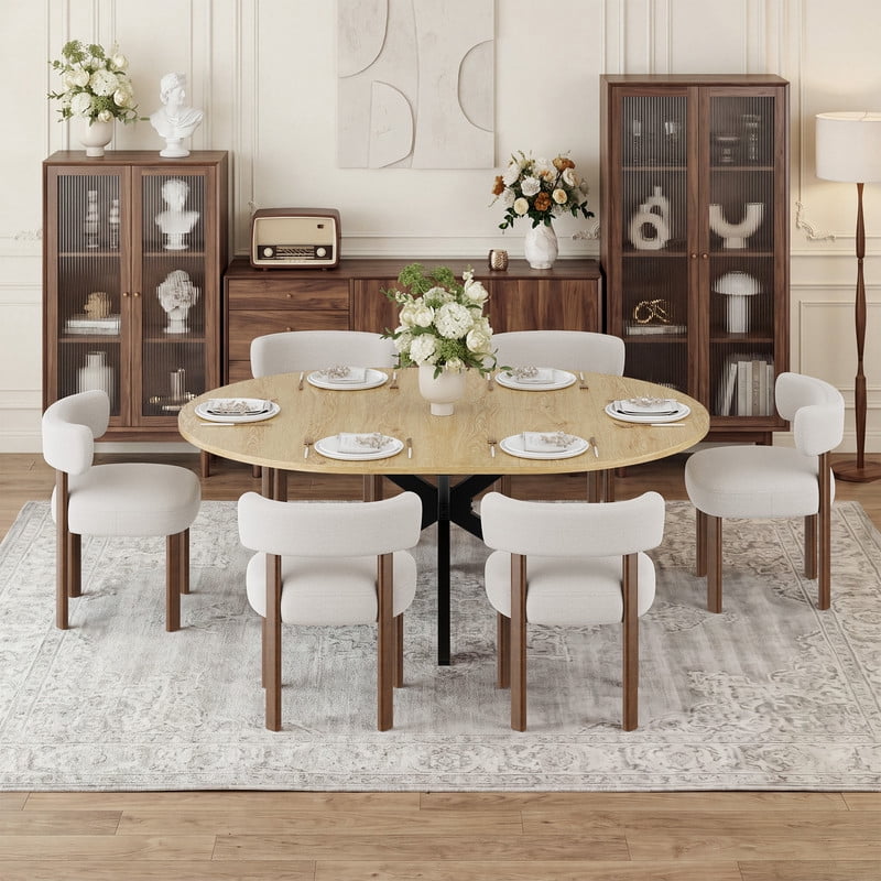 EOP 7-Piece Dining Set with Expandable 43″- 59″ Dining Table and 6 Upholstered Chairs for Small Spaces Small Home Kitchen Apartment, Black Table with Green Chairs