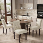 EOP 7-Piece Extendable Dining Table Set for 6, 47"-63" Wood Kitchen Table with 6 Upholstered Chairs, Space-Saving Drop Leaf Kitchen Table for Dining Room, Small Space
