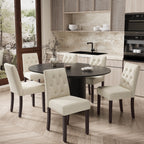 EOP 7-Piece Extendable Dining Table Set for 6, 47"-63" Wood Kitchen Table with 6 Upholstered Chairs, Space-Saving Drop Leaf Kitchen Table for Dining Room, Small Space