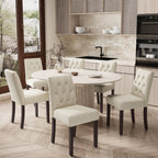 EOP 7-Piece Extendable Dining Table Set for 6, 47"-63" Wood Kitchen Table with 6 Upholstered Chairs, Space-Saving Drop Leaf Kitchen Table for Dining Room, Small Space