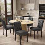 EOP 7-Piece Extendable Dining Table Set for 6, 47"-63" Wood Kitchen Table with 6 Upholstered Chairs, Space-Saving Drop Leaf Kitchen Table for Dining Room, Small Space