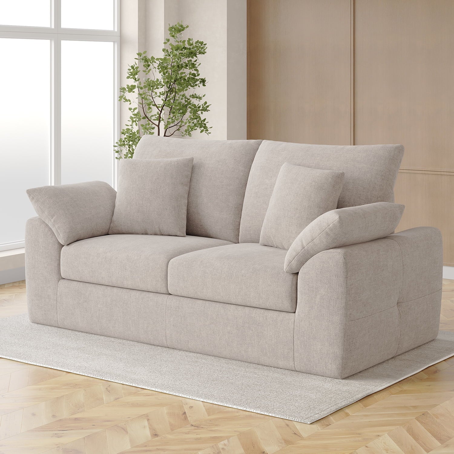 EOP 76" Wide Loveseat Sofa, 2-Seater Sofa with 4 Pillows, Upholstered Sofa Couch for Living Room and Small Spaces, Beige