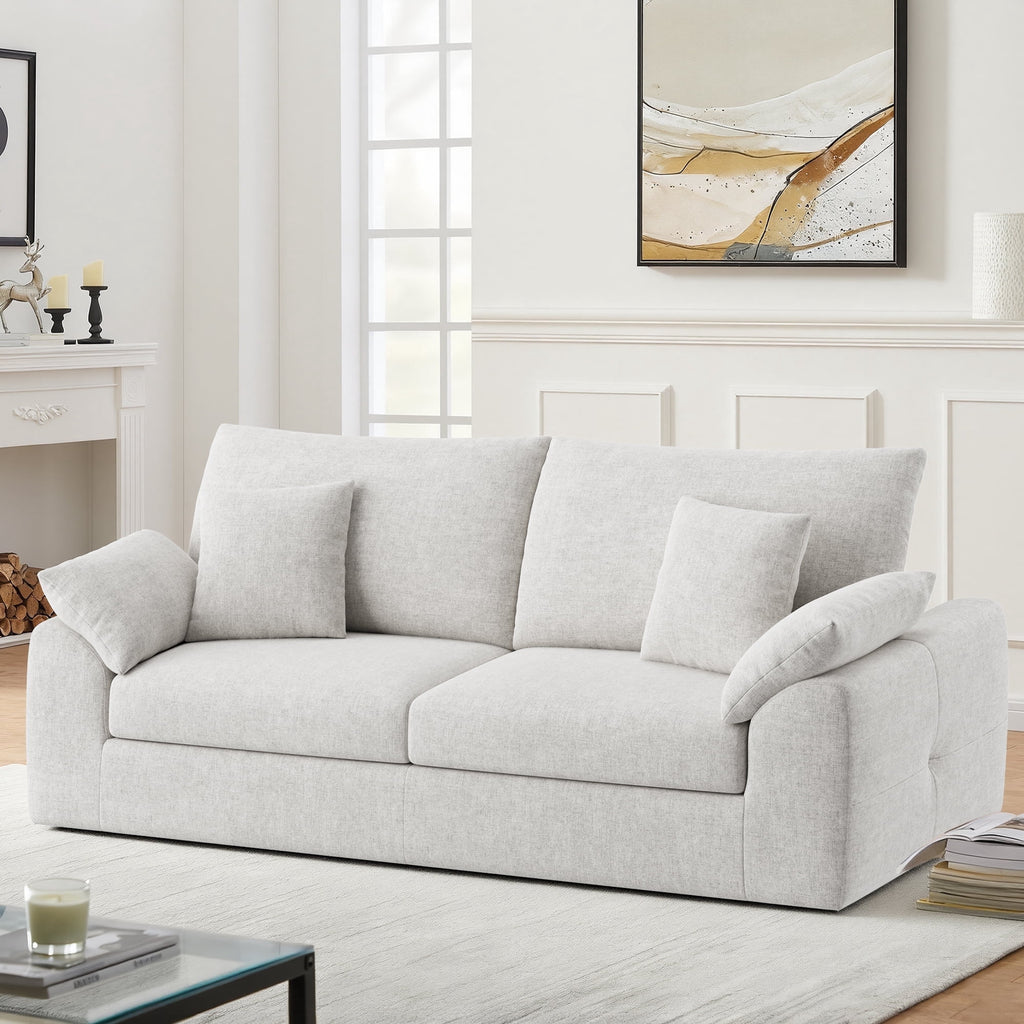 EOP 62.99" Wide Cloud Compression Sofa, Full Sponge Loveseat with Deep Seat, Upholstered Couch with 4 Pillows, No Assembly Required for Small Living Spaces, Beige