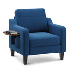EOP Accent Chair with Foldable Table, Beige Linen Fabric Armchair with Side Pockets, Comfy Reading Chair for Living Room Bedroom